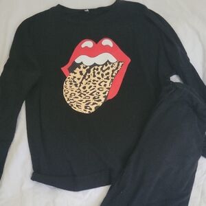 Black Sweatshirt Set with Graphic Design